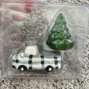 Robert Stanley Farmhouse Christmas Buffalo Plaid Truck Tree Salt Pepper Shakers